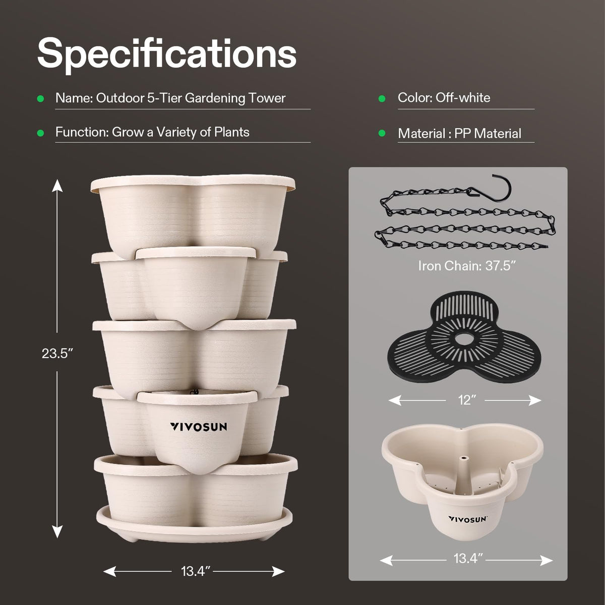 VIVOSUN water-flow design preserves moisture with a bottom dish