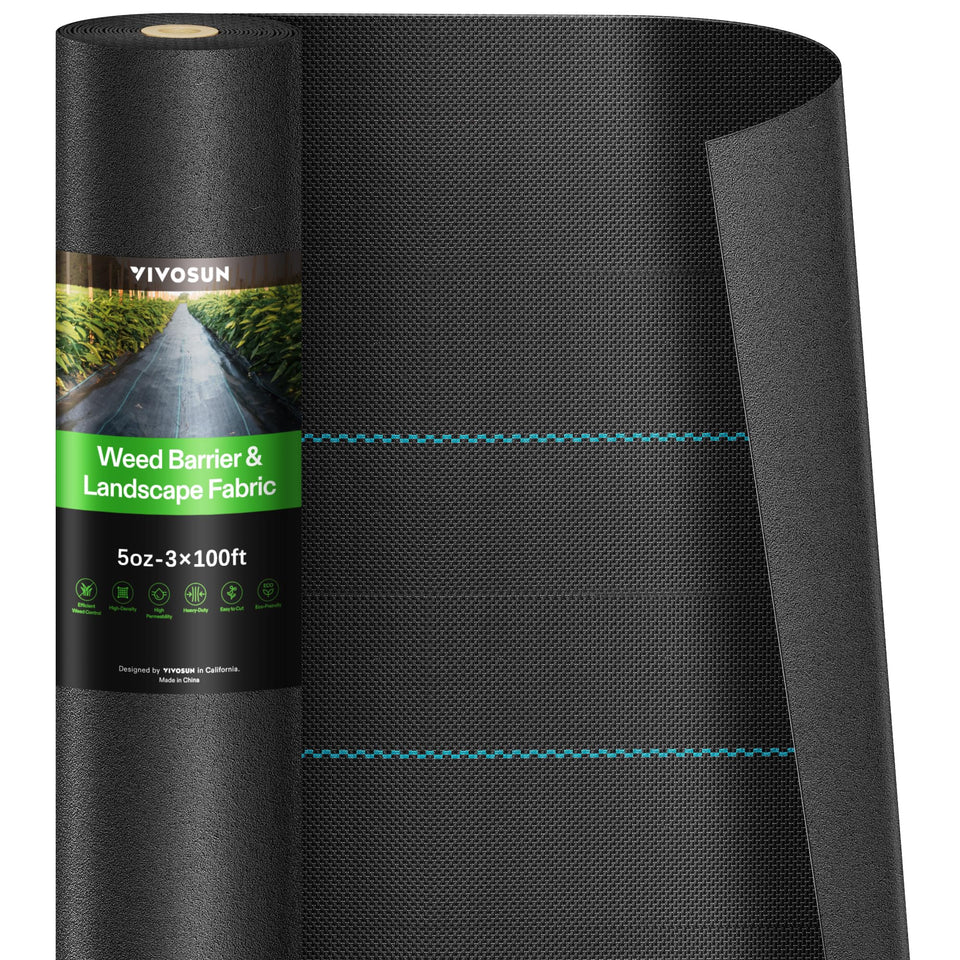 VIVOSUN weed barrier landscape fabric roll for effective weed suppression and soil protection.