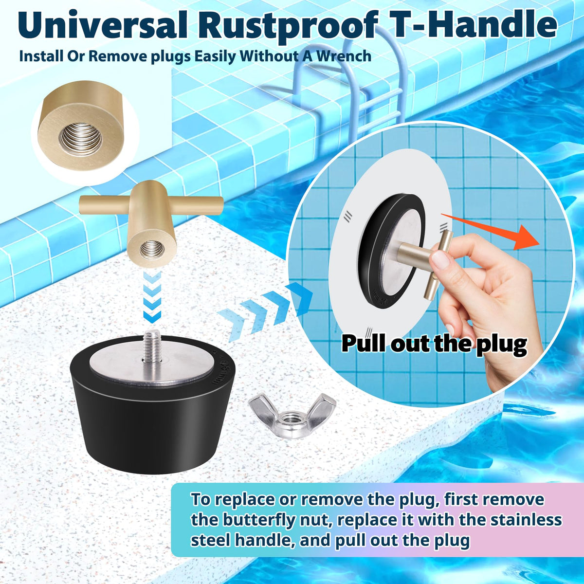 Vizava 1.5-inch rubber pool plug with T-handle for easy fit.