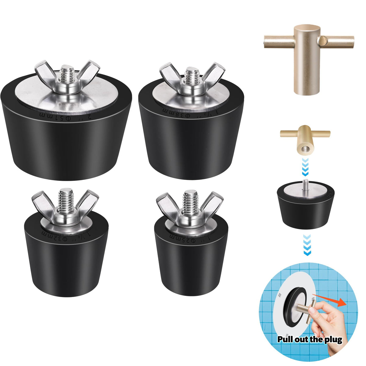Vizava 1-inch rubber pool plug with T-handle for secure sealing.