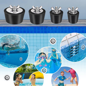Vizava plug mounted on pool return port for winter protection.