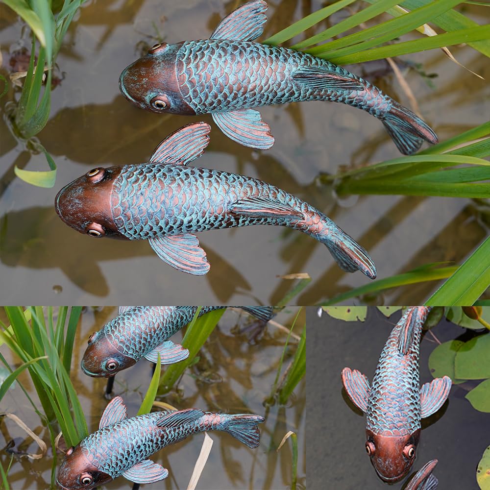 VKEVOC antique koi sculpture as yard display accent