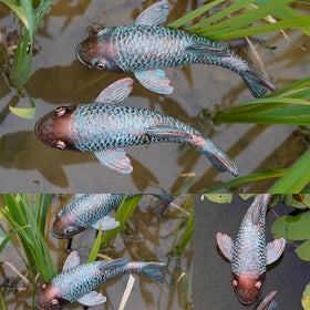 VKEVOC antique koi sculpture as yard display accent