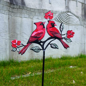 VKEVOC Red Cardinal Garden Stake close-up emphasizes the bold red silhouette.