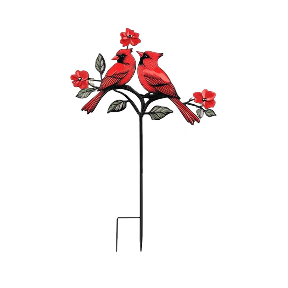 VKEVOC Red Cardinal Garden Stake front view adds vibrant color to outdoor space.