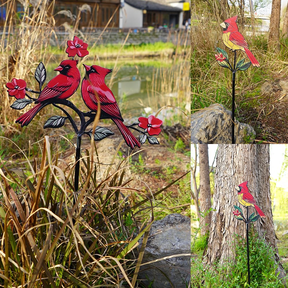 VKEVOC Red Cardinal Garden Stake gift-packaging-ready conveys thoughtful outdoor décor gift.