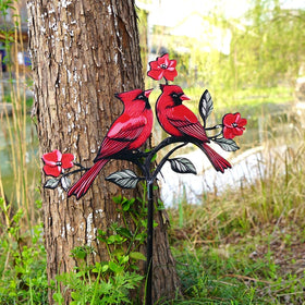 VKEVOC Red Cardinal Garden Stake patio-placement showcases vivid color at entrances and seating areas.