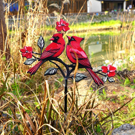 VKEVOC Red Cardinal Garden Stake side view shows durable, weatherproof metal design.