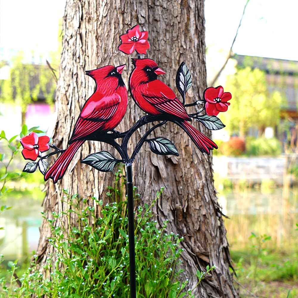 VKEVOC Red Cardinal Garden Stake weatherproof-material highlights durability through seasons.