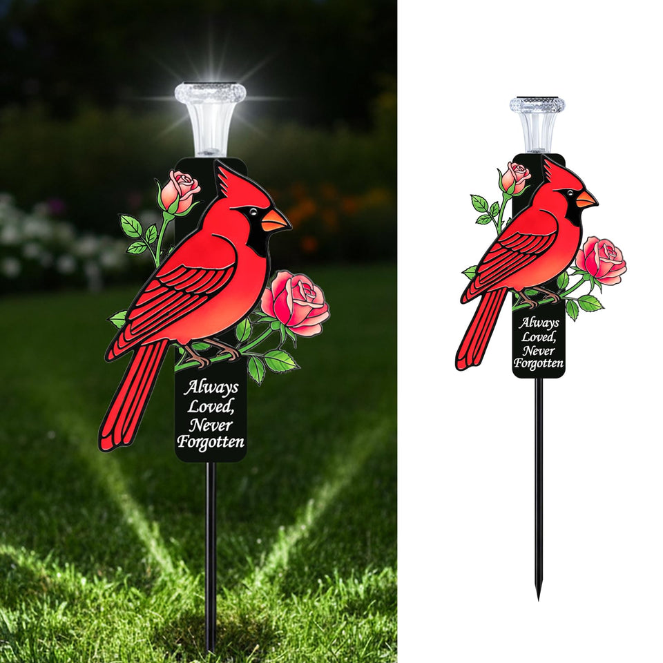 VKEVOC Solar Cardinal Marker Light with a red cardinal and comforting quote.