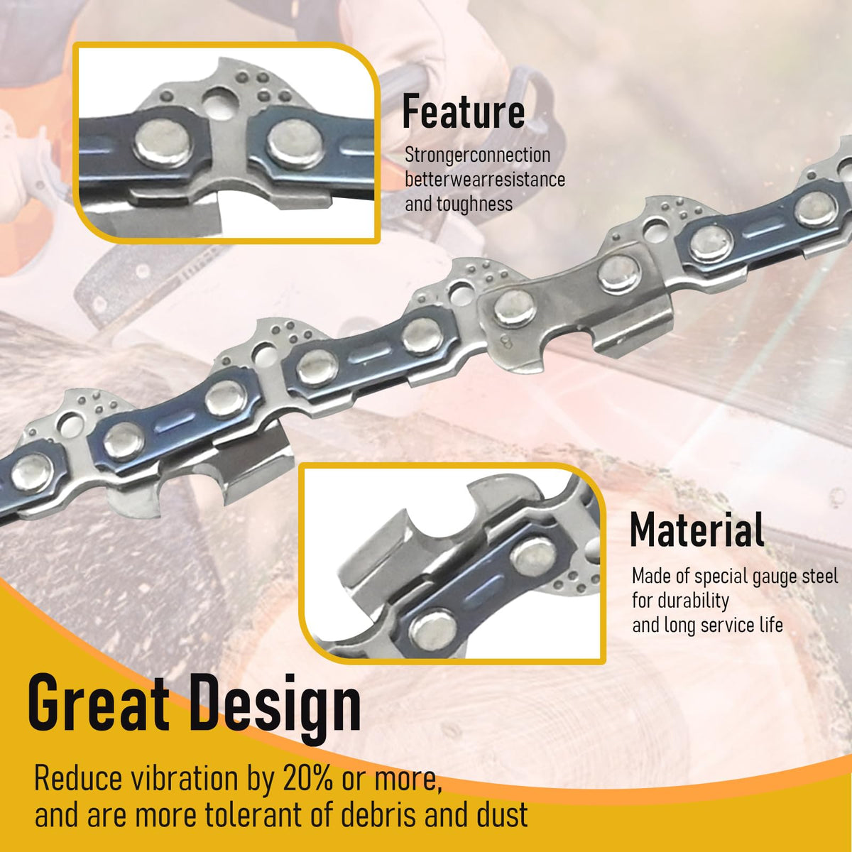 Vkinman chain mounted on a 14-inch guide bar for Harbor Freight 64497/64498