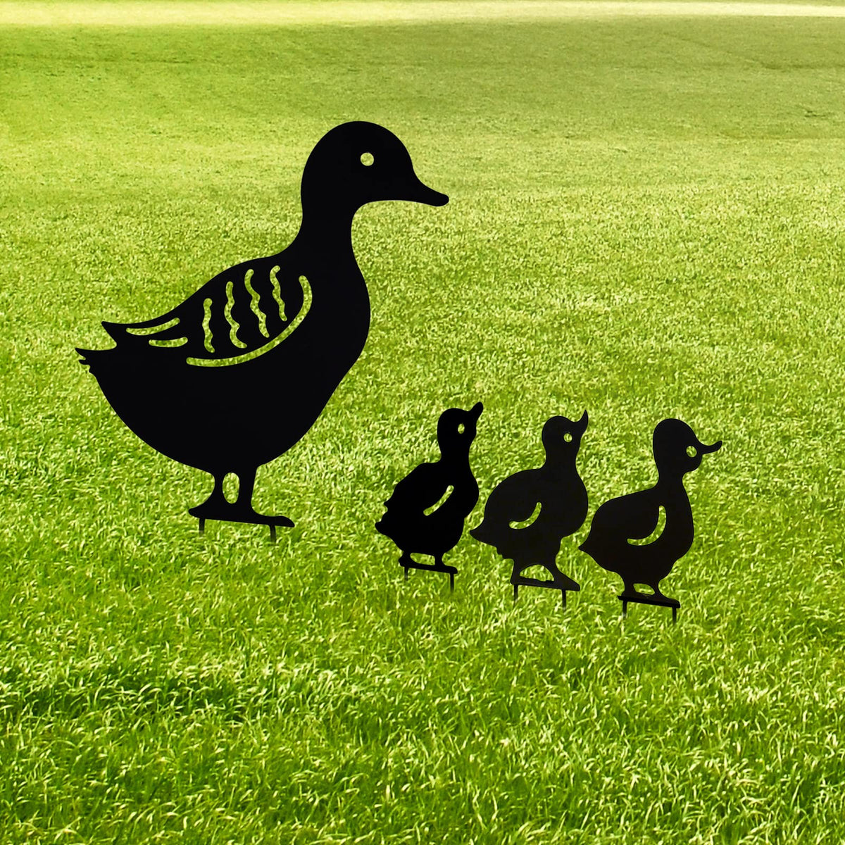 Vkinman hollow metal duck statue adds depth to any garden display.