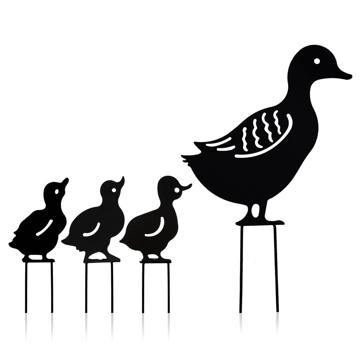 Vkinman mallard duck garden statue in black metal for outdoor lawn ornament.