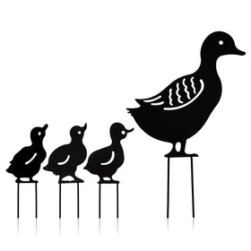 Vkinman mallard duck garden statue in black metal for outdoor lawn ornament.