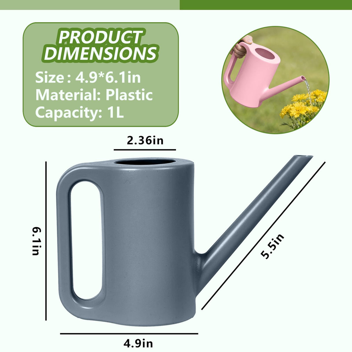 VKPLITE 32oz capacity watering can for quick outdoor plant care.