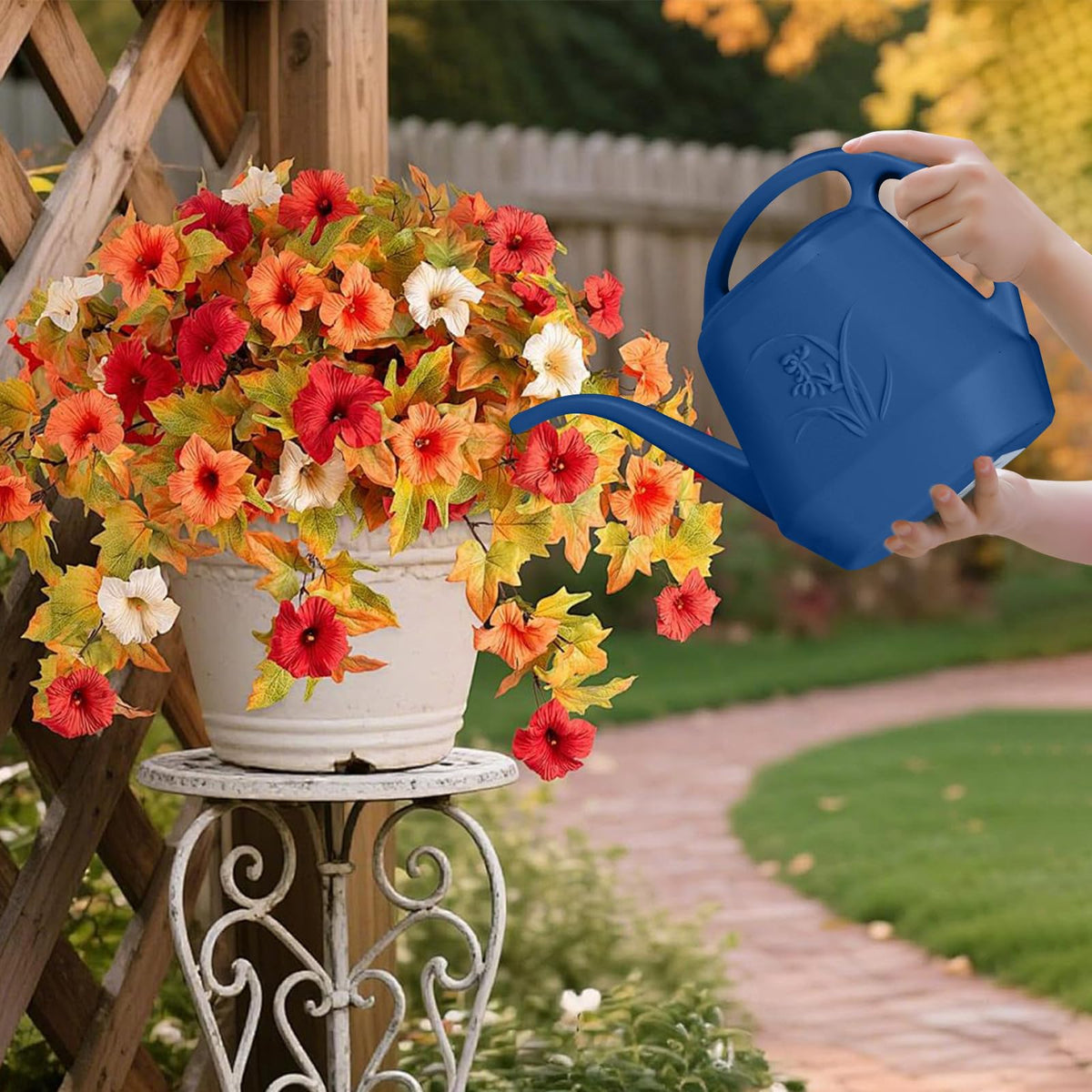 VKPLITE blue watering can complements home and garden decor while caring for plants.