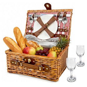 Vlaumiv picnic basket for 2-person setup, ready for a romantic outdoor meal.