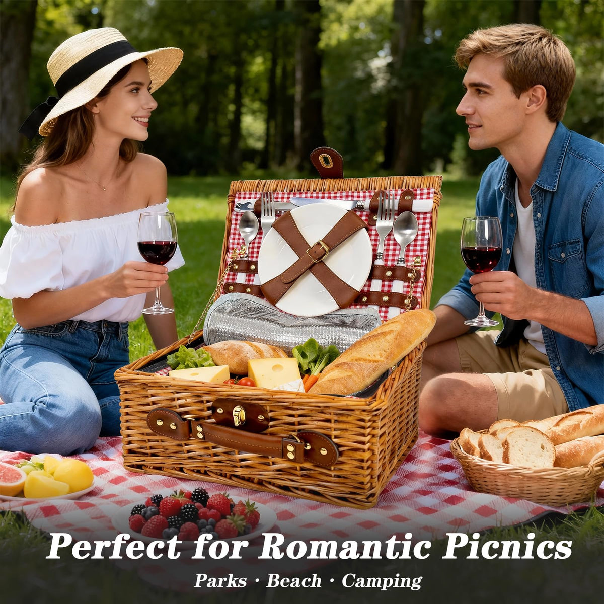 Vlaumiv picnic basket cutlery kit, includes four utensils for easy al fresco dining.