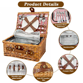 Vlaumiv picnic basket insulated compartment, keeps food and drinks at the right temperature.