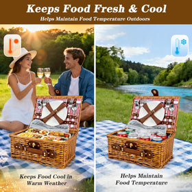 Vlaumiv picnic basket leather straps, secure contents for easy transport.