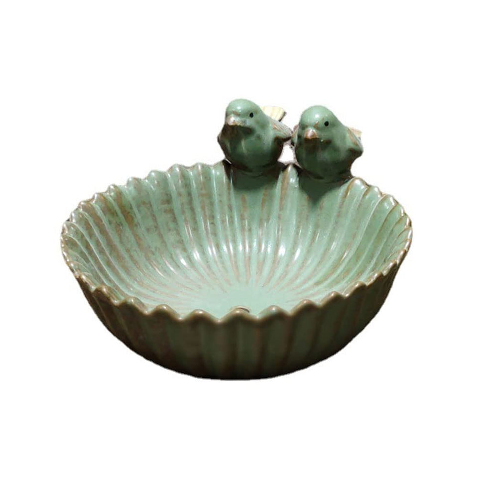 VMRUXAW Birds Garden Design Ceramic Bird Feeder with mint green accents for outdoor feeding