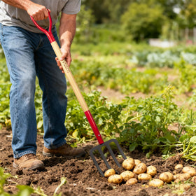 VNIMTI 45-inch garden fork offers reach for tall beds and strain-free standing work.