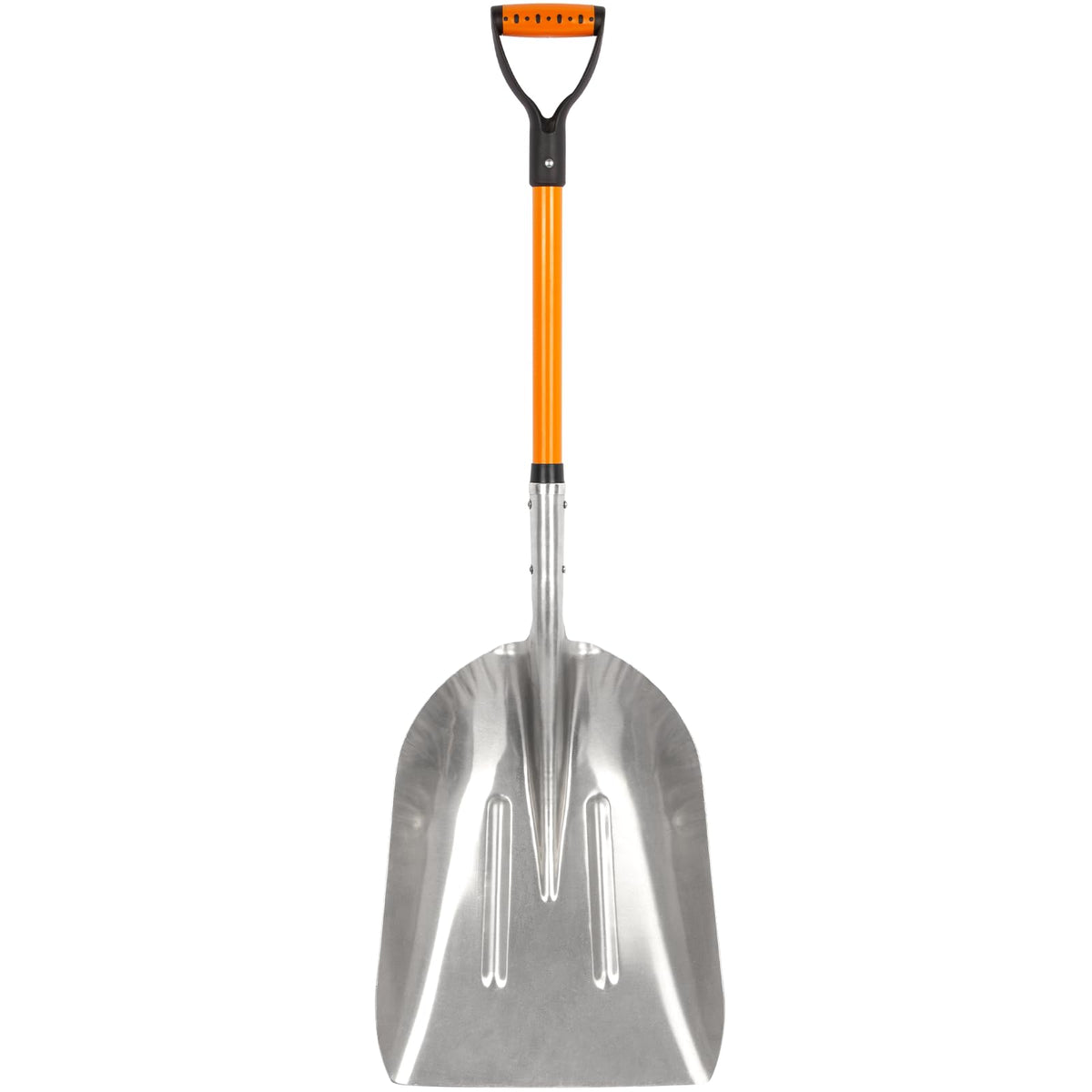 VNIMTI aluminum snow shovel with orange finish ready for quick driveway clearing