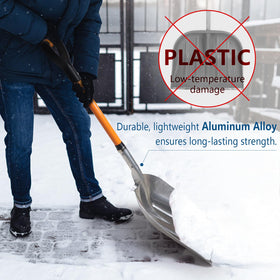 VNIMTI D-handle metal snow shovel provides strong grip during heavy snowfall