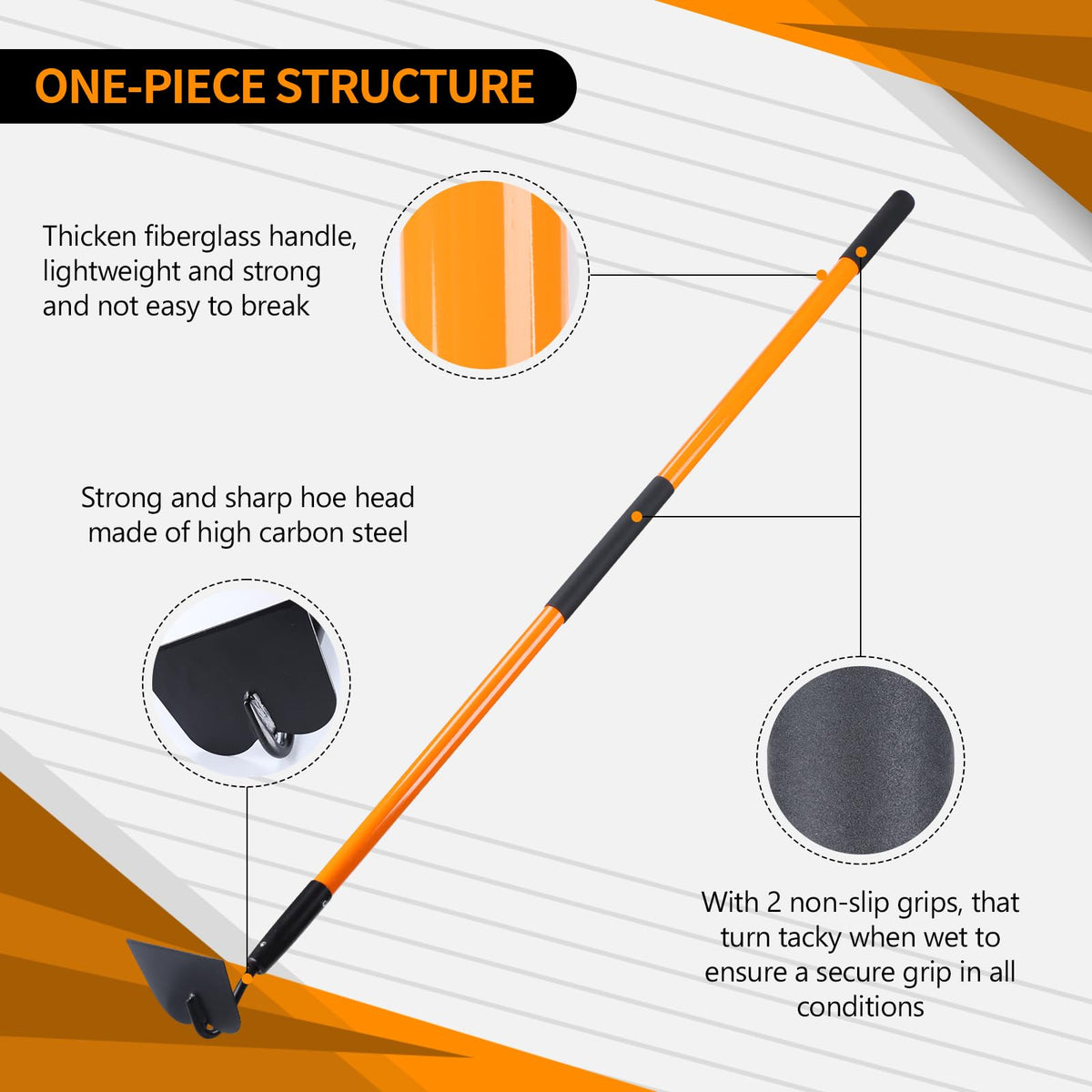 VNIMTI garden hoe carbon steel blade delivers durability in tough soil.