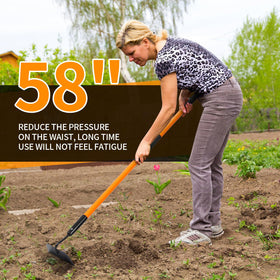 VNIMTI garden hoe long fiberglass handle with non-slip grips for wet conditions.