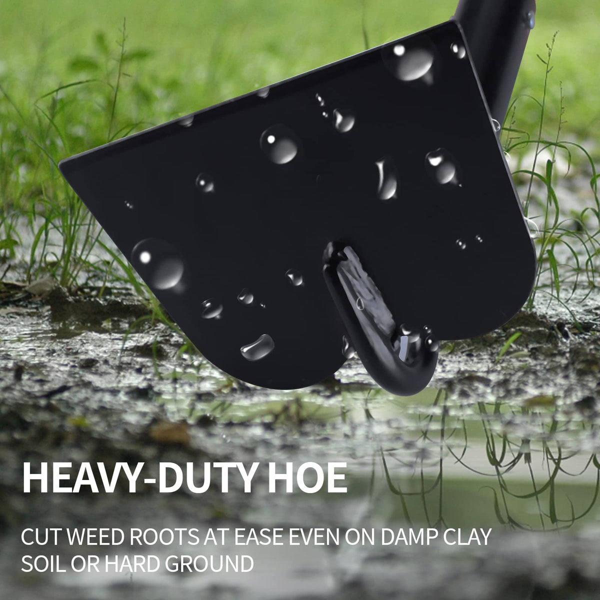 VNIMTI garden hoe tool with sharp flat-edge blade for quicker weed penetration.