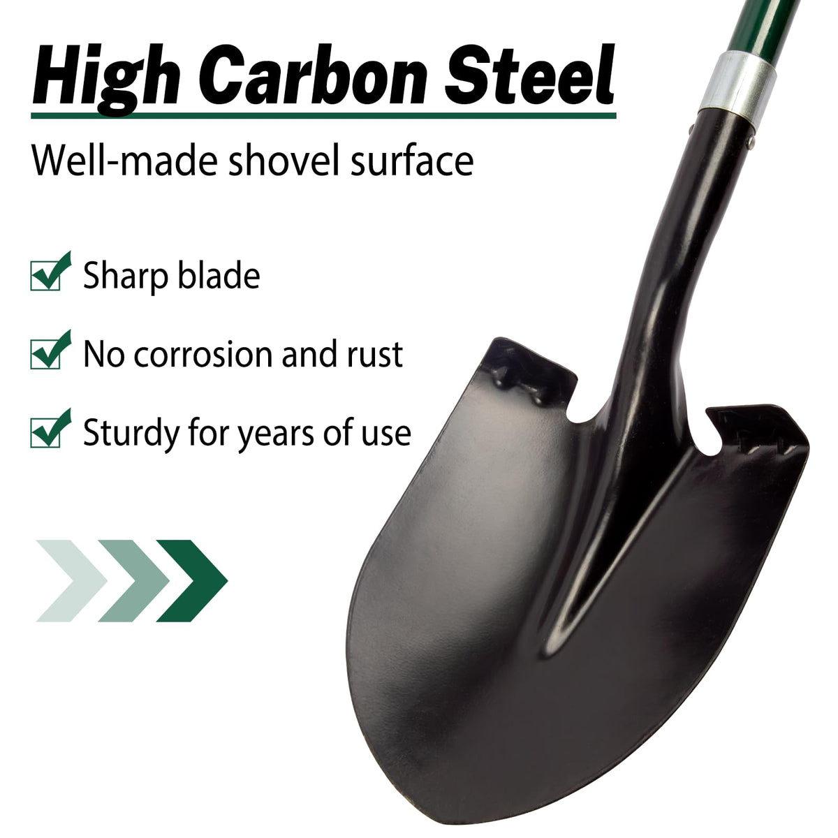 VNIMTI shovel featuring a fiberglass handle for a sturdy, comfortable grip