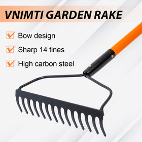 VNIMTI heavy-duty rake with fiberglass handle for durable gardening
