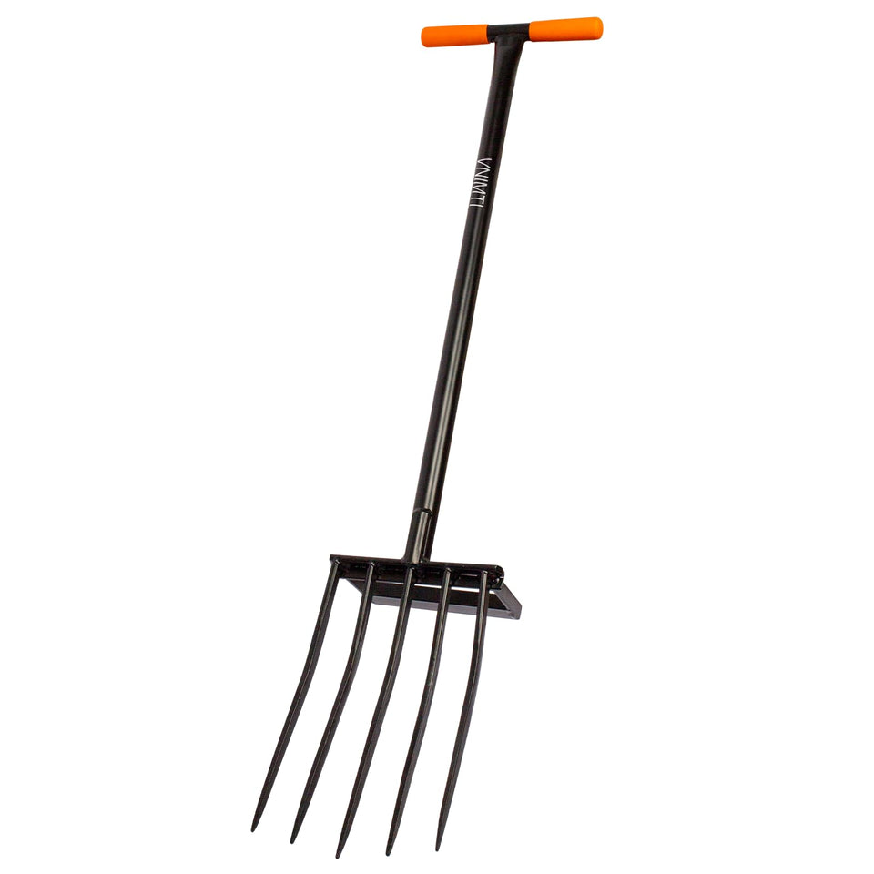 VNIMTI heavy-duty pitch fork with steel tines for tackling tough soil tasks.