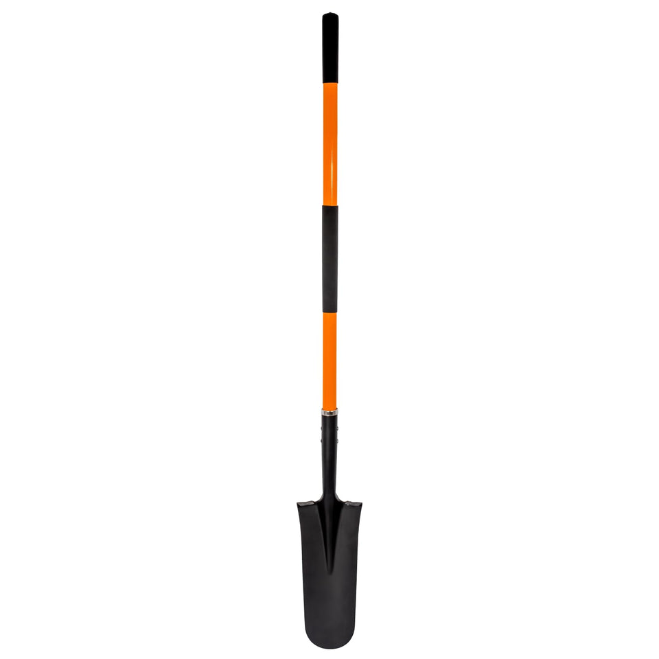 VNIMTI heavy-duty shovel with fiberglass handle ready for digging through hard soil.