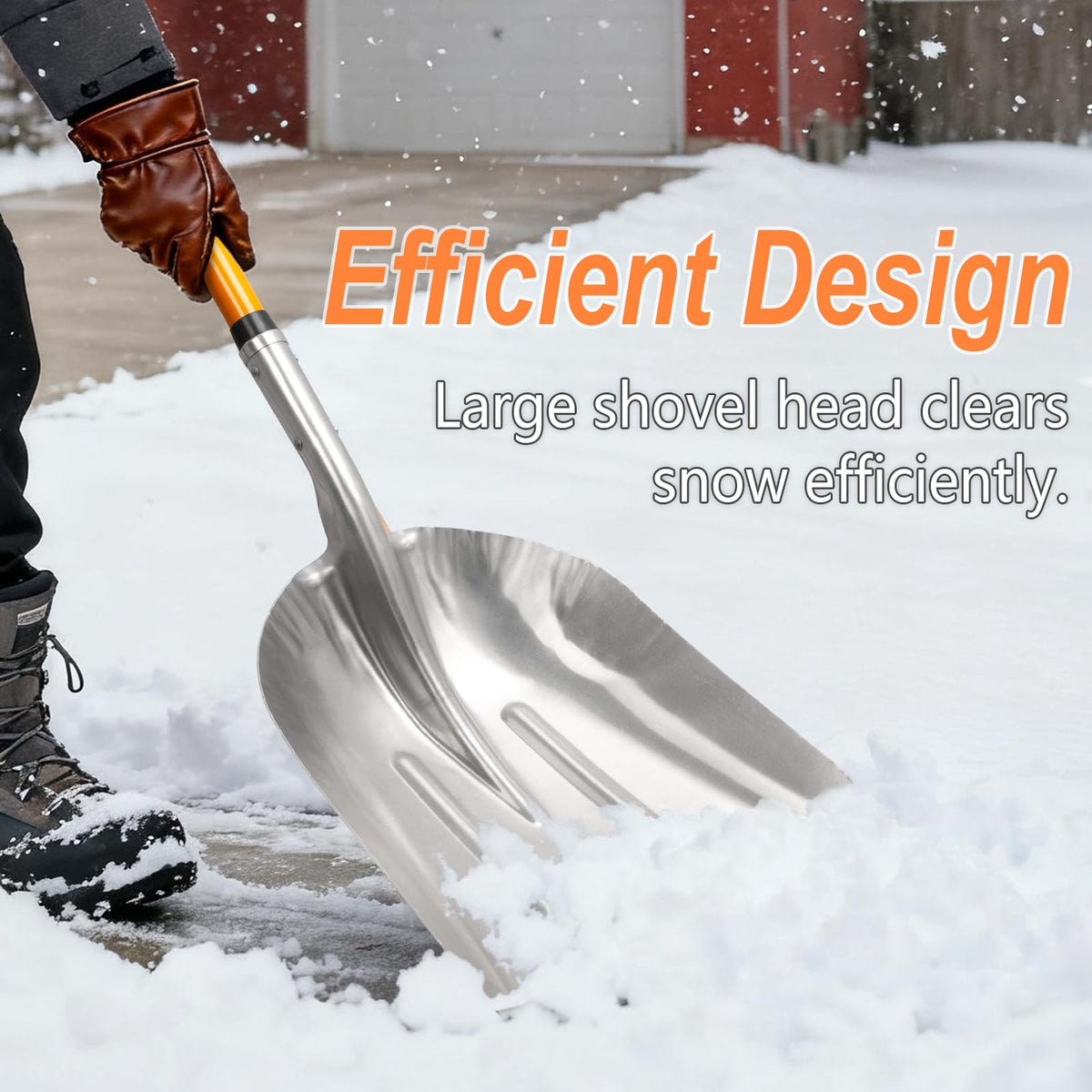 VNIMTI orange snow shovel designed for high visibility in winter