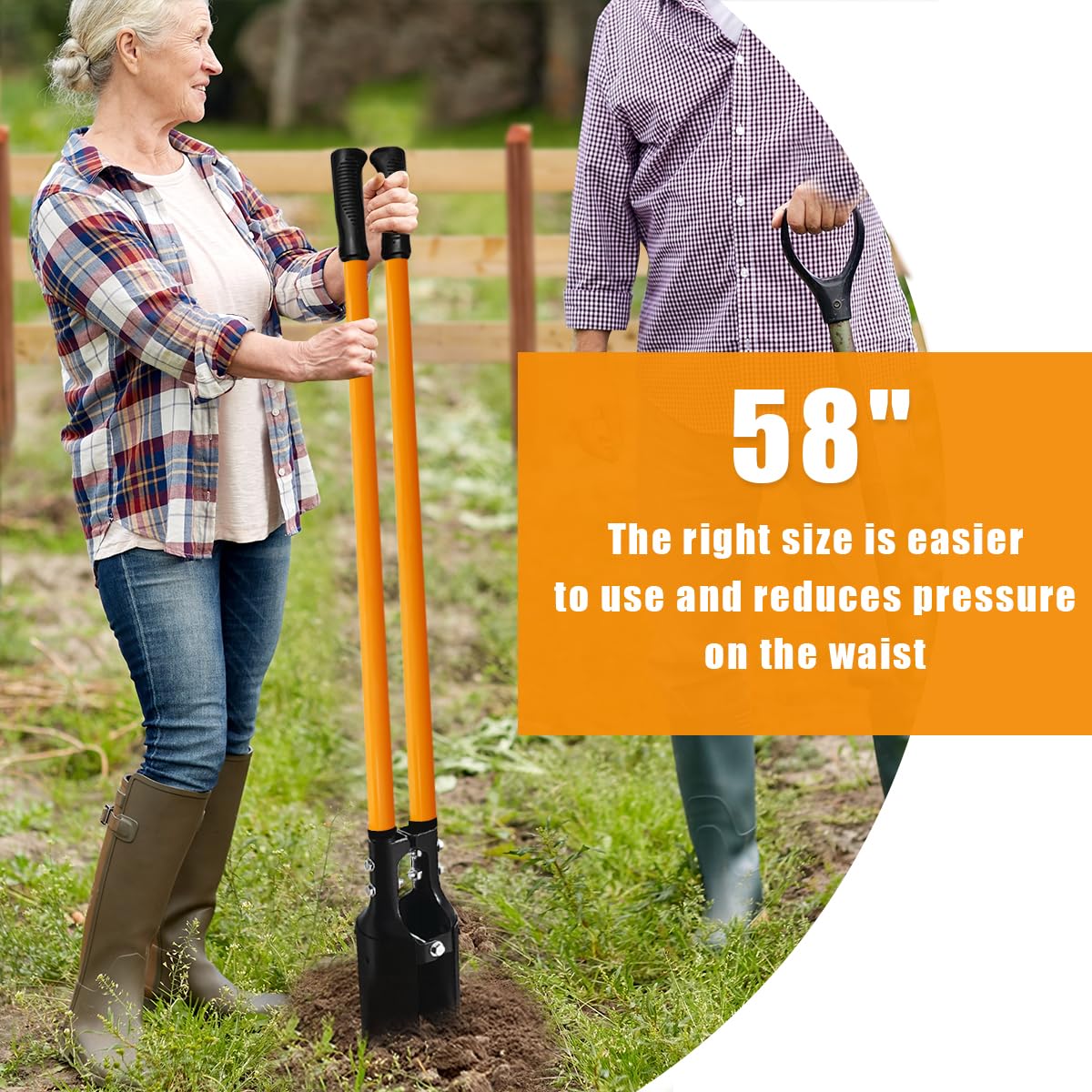 VNIMTI 58-inch post hole digger designed for comfortable adult use.