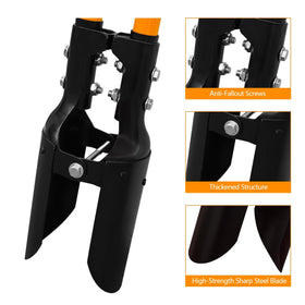 Reinforced junctions on VNIMTI post hole digger for reliability in tough work.