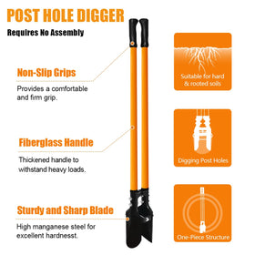 VNIMTI post hole digger featuring fiberglass handle for light, durable use.