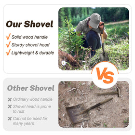 VNIMTI shovel at 28 inches length offers reach for transplanting tasks.