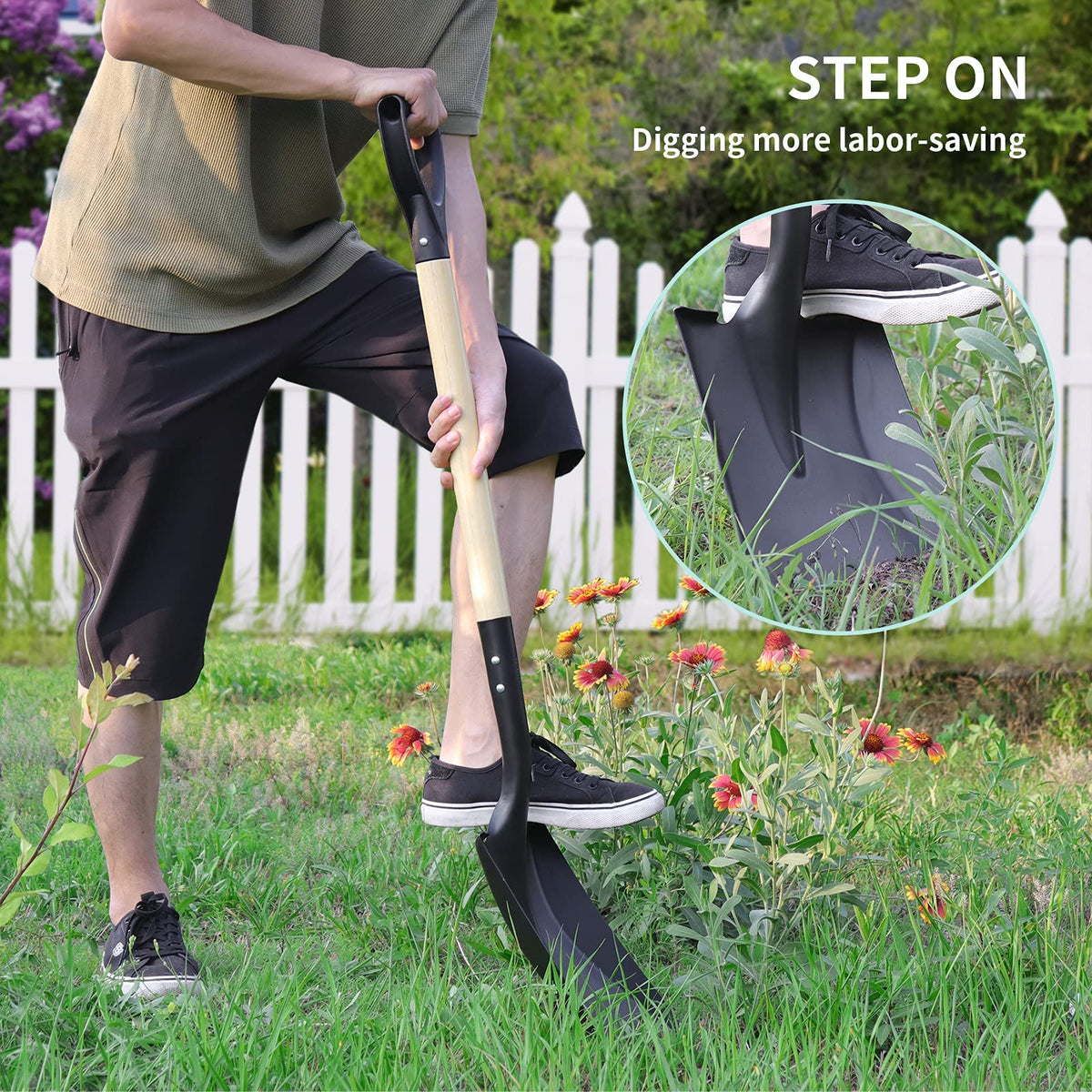 VNIMTI snow shovel for driveway clearing, dependable tool to move snow efficiently.