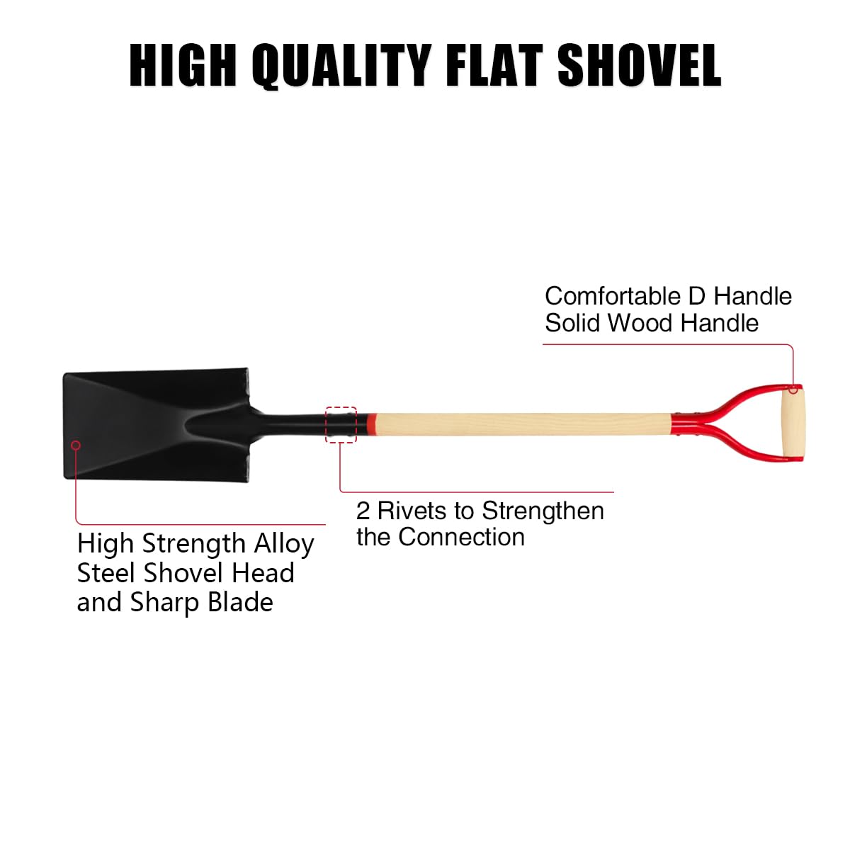 VNIMTI spade flat head highlights precise edging and turf cutting.