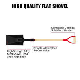 VNIMTI spade flat head highlights precise edging and turf cutting.