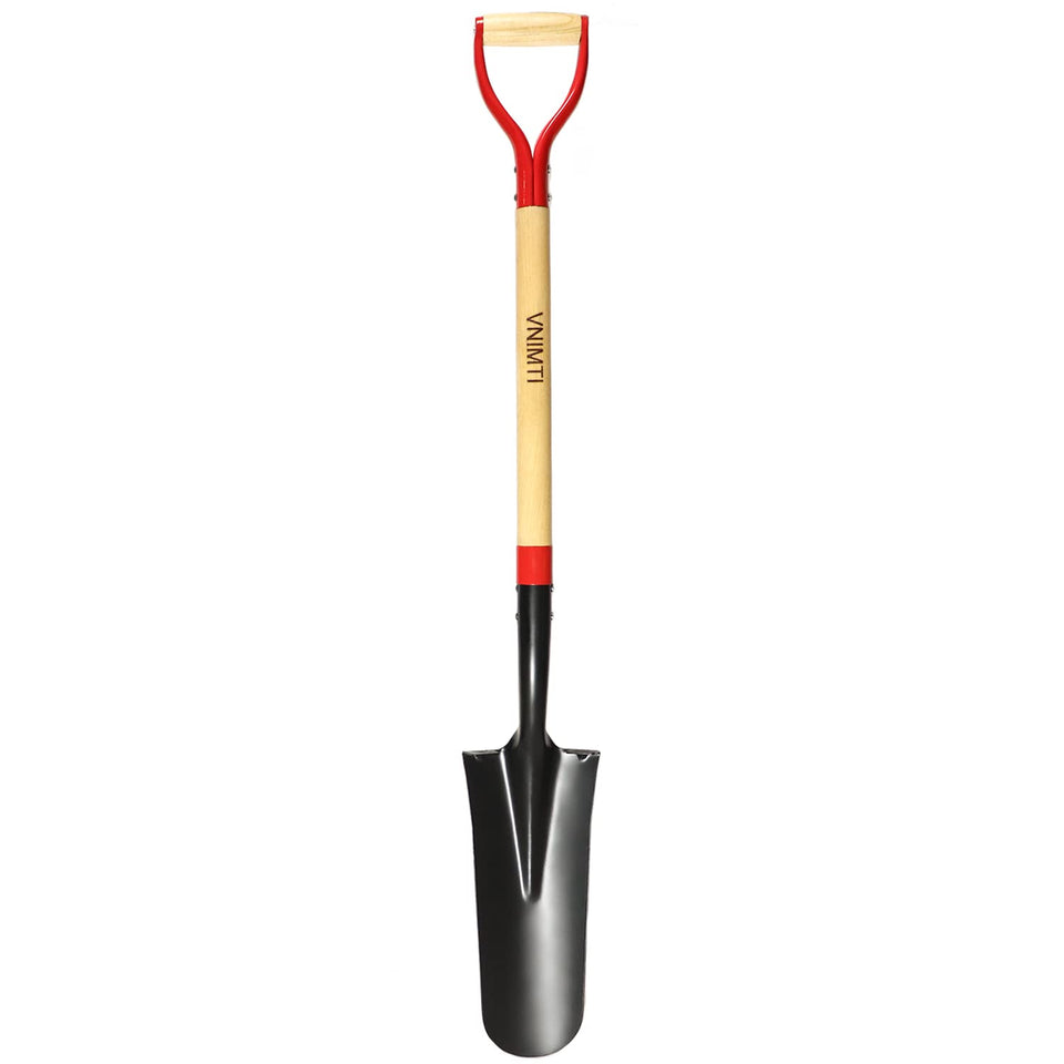 VNIMTI spade shovel ready for digging in a garden bed with firm soil penetration