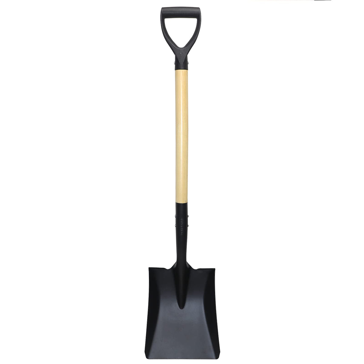VNIMTI square shovel with D-handle, 41-inch reach, speeds digging tasks with a larger head.