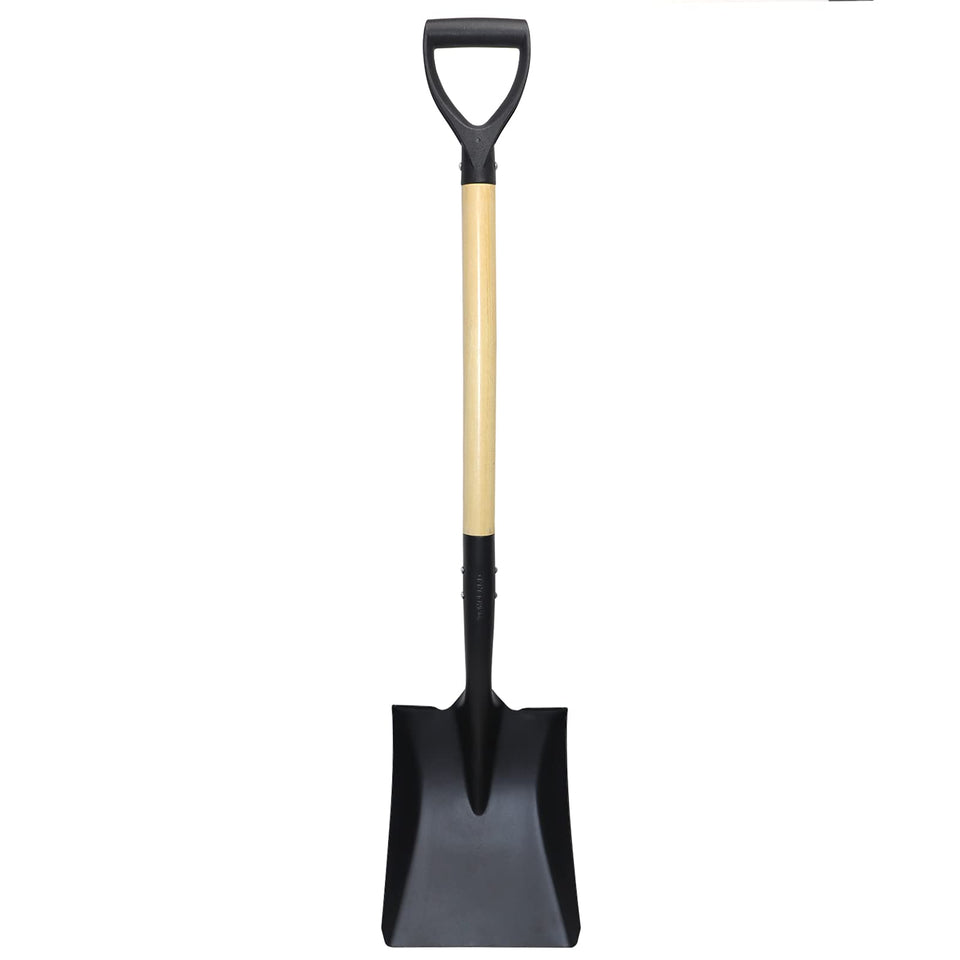VNIMTI square shovel with D-handle, 41-inch reach, speeds digging tasks with a larger head.