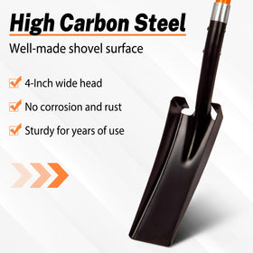 VNIMTI shovel blade close-up with grooved edges for smooth soil removal.