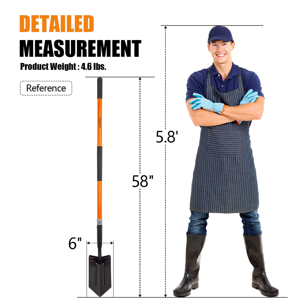 VNIMTI shovel features rust resistant coating for longer life.