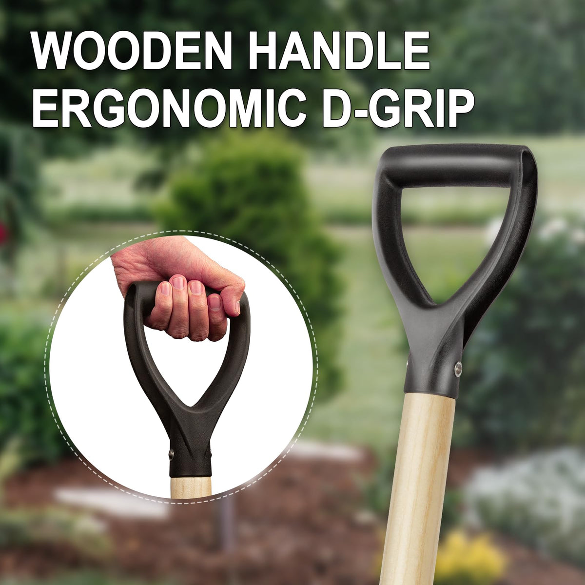 VNIMTI wooden handle shovel offers durable, eco-friendly construction for all-season use.