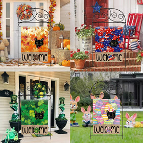 Voajocc Black Cat Valentine Garden Flag romantic welcome